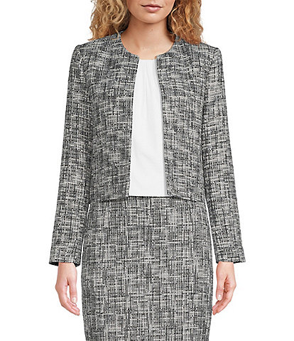 Calvin Klein Coordinating Tweed Crew Neck Long Sleeve Open Front Jacket