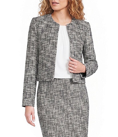 Calvin Klein Coordinating Tweed Crew Neck Long Sleeve Open Front Jacket
