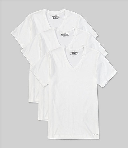 Calvin Klein Cotton Classic Slim Fit Solid V-Neck T-Shirts 3-Pack |  Dillard's