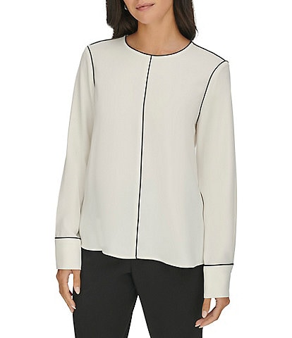 Calvin Klein Crew Neck Long Sleeve Contrast Piping Top