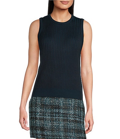 Calvin Klein Crew Neck Two-Tone Rib Knit Tank Top