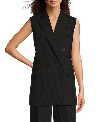 Calvin Klein Double Breasted Pin Stripe Notch Collar Sleeveless Button Front Vest