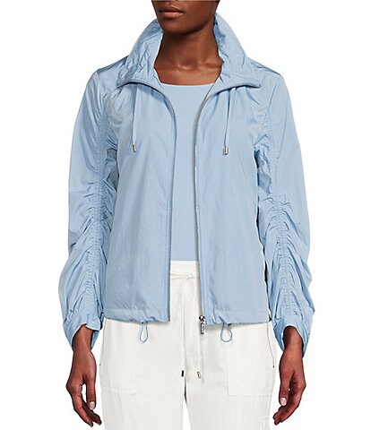 Calvin Klein Drawstring Stand Collar Cinched Long Sleeve Exposed Zipper Front Anorak Jacket