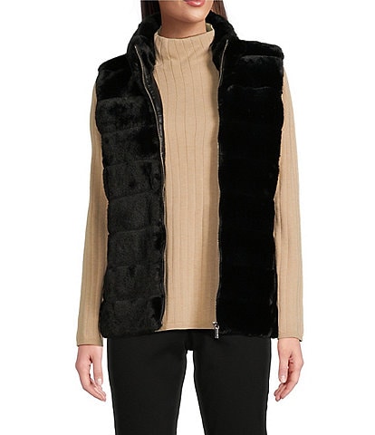 Calvin Klein Faux Fur Stand Collar Zip Up Vest