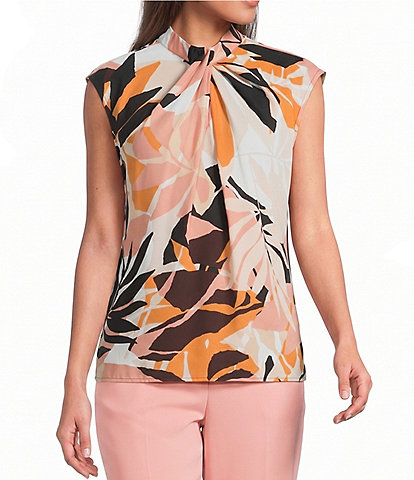 Calvin Klein Georgette Twisted Neck Sleeveless Top