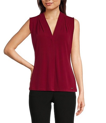 Calvin Klein Jersey Sleeveless Pleat V-Neck Cami Top