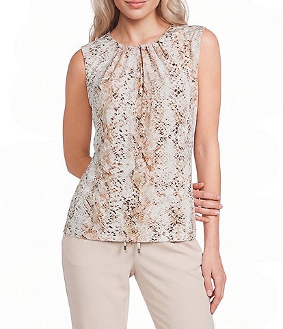 Calvin Klein Knit Jersey Printed Sleeveless Pleat Neck Cami