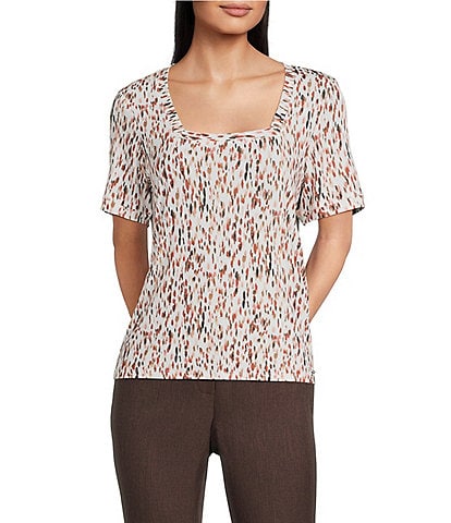 Calvin Klein Knit Printed Square Neck Short Sleeve Top