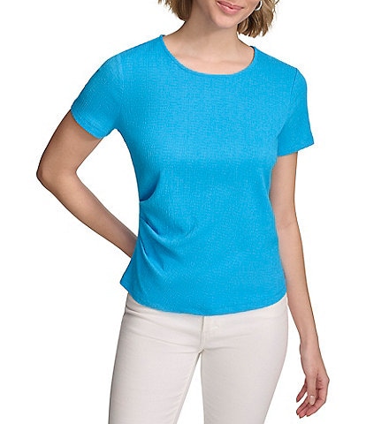 Calvin Klein Knit Round Neck Short Sleeve Ruched Side Top