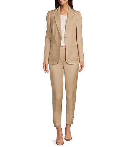 Calvin Klein Linen Blend Elastic Waistband Long Sleeve Blazer & Coordinating Ankle Pants