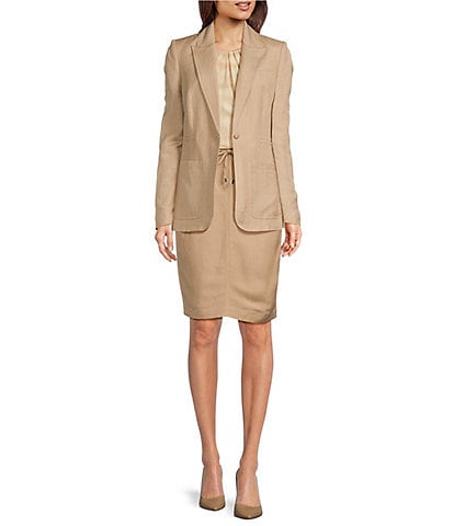 Calvin Klein Linen Blend Elastic Waistband Long Sleeve Blazer & Coordinating Skirt