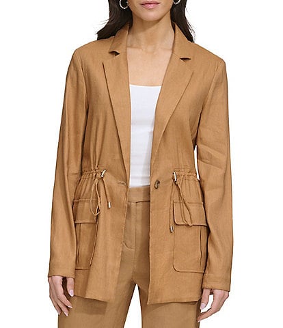 Calvin Klein Linen Collared Neckline Long Sleeve Drawstring Jacket