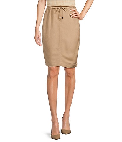 Calvin Klein Linen Blend Elastic Waistband Skirt