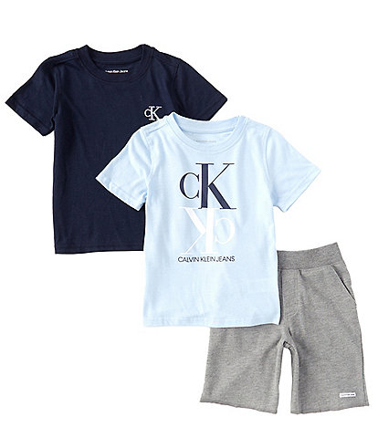 Calvin Klein Little Boys 2T-7 Short Sleeve Jersey Logo Tees & French Terry Shorts 3-Piece Set
