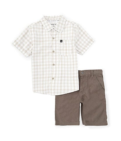 Calvin Klein Little Boys 2T-7 Short Sleeve Plaid Button-Up Shirt & Twill Shorts Set
