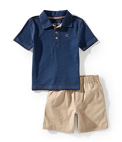 Calvin Klein Little Boys 2T-7 Short-Sleeve Solid Knit Polo Shirt & Solid Woven Shorts Set