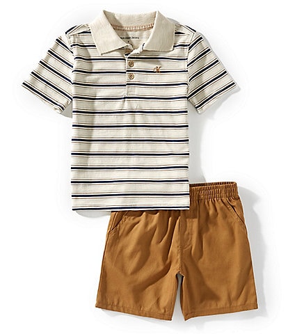Calvin Klein Little Boys Short-Sleeve Striped Knit Polo Shirt & Solid Woven Shorts Set
