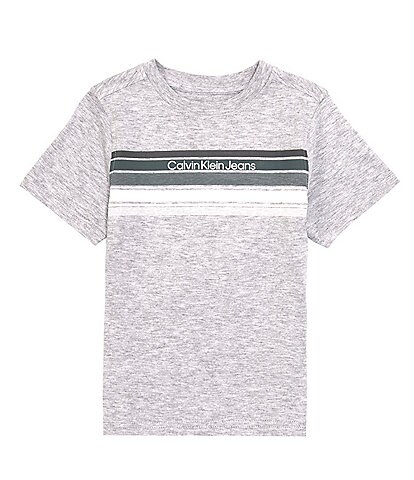Calvin Klein Little Boys 4-7 Short Sleeve Logo Chest-Stripe Jersey Tee & Solid Twill Shorts Set