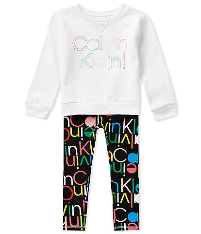 Calvin Klein Little Girls 2T-6X Long Sleeve Fleece Paired Print Pullover Top & Printed Legging 2-Piece Set