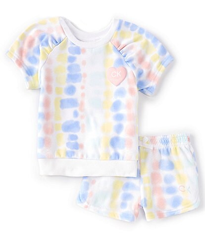 Calvin Klein Little Girls 2T-6X Short Sleeve Tie Dye Top & Matching Short Lounge Set