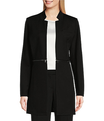 Calvin Klein Long Sleeve Mock Cut-Out Neck Open Front Trench Jacket