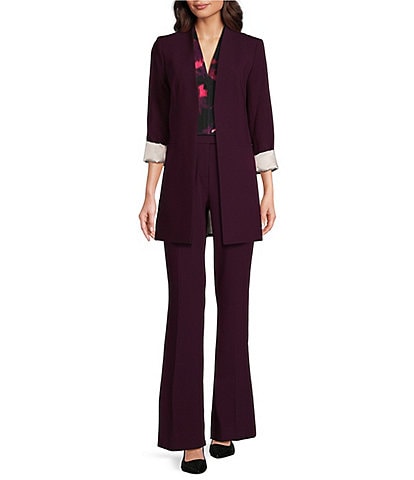 Calvin Klein Lux Open Front 3/4 Roll Sleeve Collarless Blazer & Lux Modern Fit Coordinating Pant