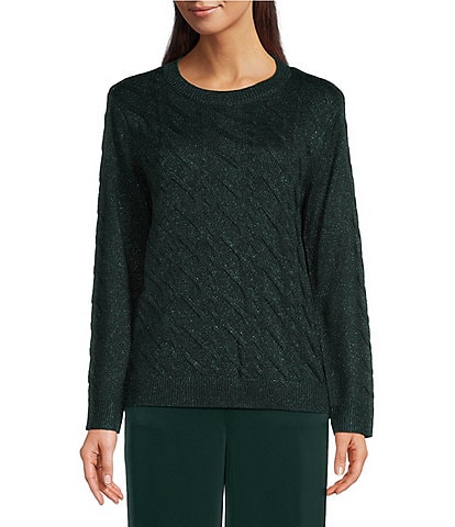 Calvin Klein Metallic Cable Knit Crew Neck Long Sleeve Top