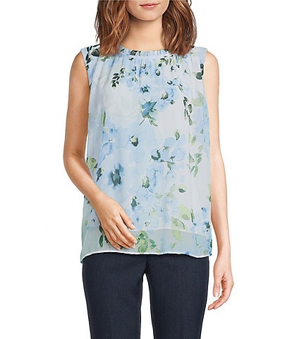 Calvin Klein Mock Neck Sleeveless Novelty Printed Top