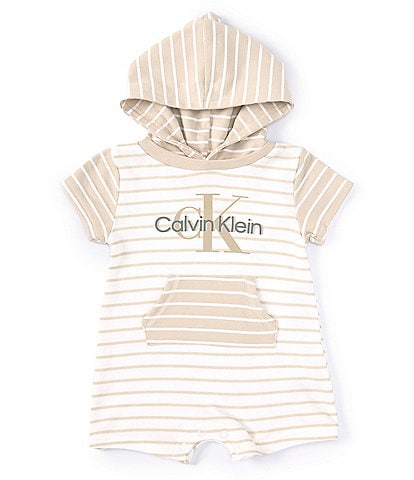 Calvin Klein Newborn-9 Months Short Sleeve Striped Knit Hooded Shortalls