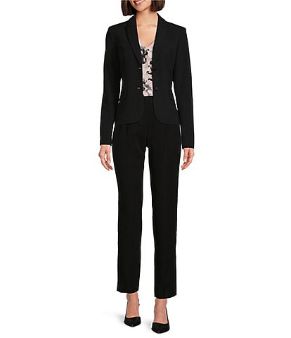 Calvin Klein Plus Size 2 Button Luxe Notch Collar Jacket & Plus Classic Fit  Straight Leg Pants
