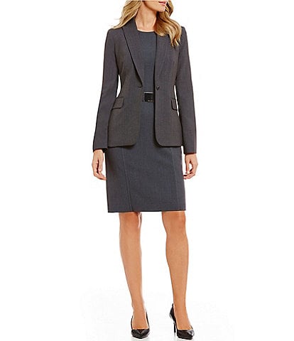 Calvin Klein Notch Lapel Long Sleeve One Button Jacket & High Rise Luxe Stretch Pencil Skirt