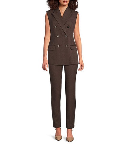 Calvin Klein Novelty Peak Lapel Collar Sleeveless Double Breasted Vest & Novelty Flat Front Mid Rise Straight Leg Pants