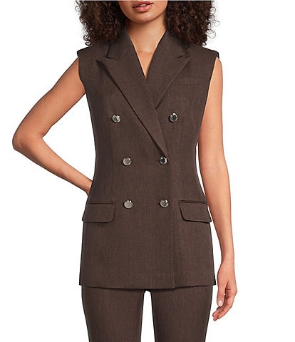 Calvin Klein Novelty Peak Lapel Collar Sleeveless Double Breasted Vest