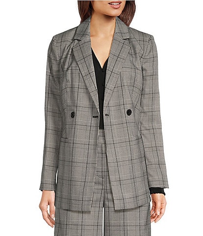 Calvin Klein Novelty Plaid Notch Collar Long Sleeve Button Front Coordinating Blazer Jacket