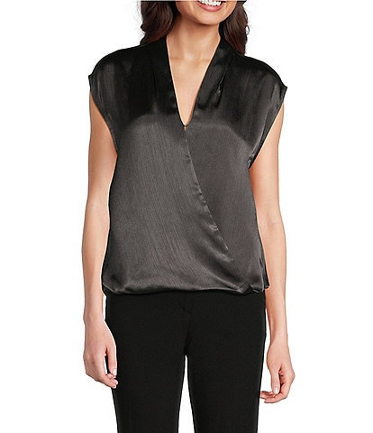 Calvin Klein Novelty Shine Cap Sleeve Faux Wrap Blouse