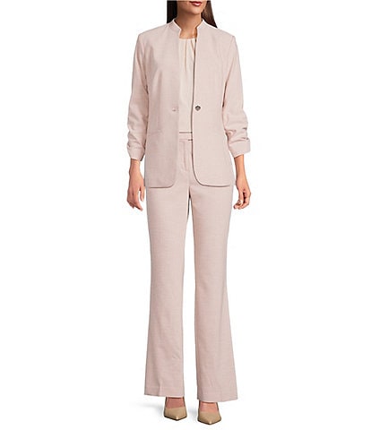 Calvin Klein Novelty Stand Collar 3/4 Sleeve One-Button Front Jacket & Novelty Mid Rise Straight Leg Modern Fit Pants