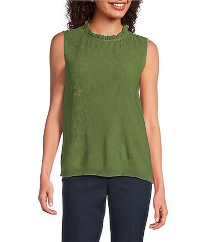 Calvin Klein Novelty Textured Ruffle Mock Neck Sleeveless Top