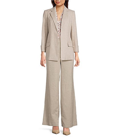 Calvin Klein Open Front Notch Collar Rolled Sleeve Jacket & Novelty Mid Rise Wide Leg Flat Front Pants