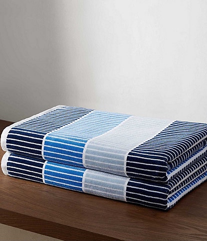 Calvin Klein Outdoor Collection Blocked Striped Cotton 2-Piece Beach Towel Set