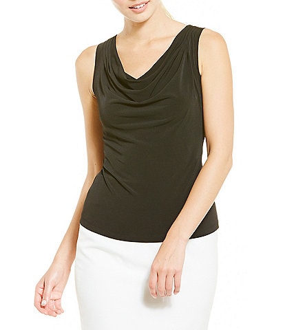 Calvin Klein Petite Size Drape Neck Matte Jersey Shell