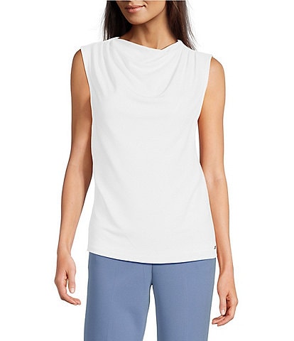 Calvin Klein Petite Size Solid Knit Cowl Neck Sleeveless Top