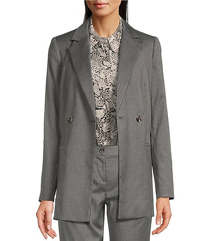 Calvin Klein Pinstripe Double Breasted Notch Lapel Long Sleeve Button-Front Coordinating Blazer Jacket
