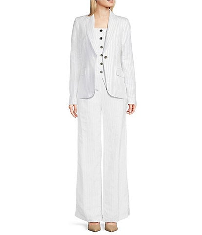 Calvin Klein Pinstripe Linen Blend One-Button Blazer & Pinstripe Linen Blend Pants