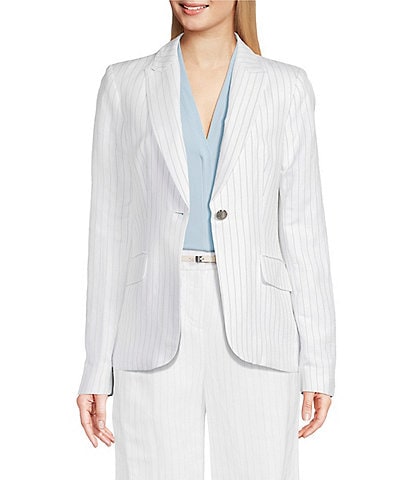 Calvin Klein Pinstripe Linen Blend One-Button Blazer