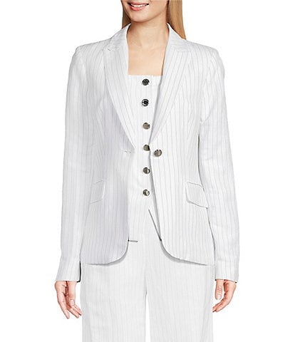 Calvin Klein Pinstripe Linen Blend One-Button Blazer
