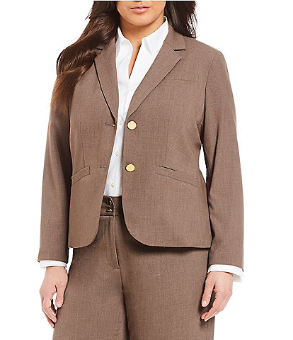 Calvin Klein Plus Size 2 Button Luxe Notch Collar Jacket & Plus Classic Fit Straight Leg Pants