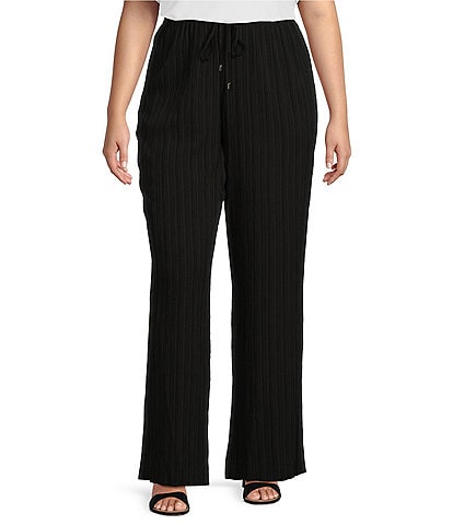 Calvin Klein Plus Size Crinkle Solid Flat Front Straight Leg Pull-On Pants