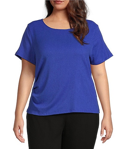 Calvin Klein Plus Size Knit Round Neck Short Sleeve Ruched Side Top