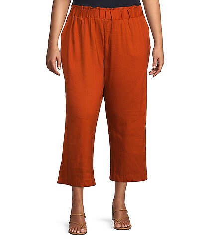 Calvin Klein Plus Size Linen Blend Wide Leg Crop Pull-On Pants
