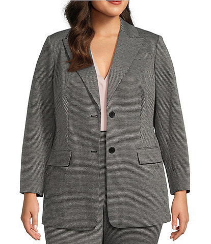 Calvin Klein Plus Size Novelty Ponte Knit Peak Lapel Collar Long Sleeve Button-Front Coordinating Blazer Jacket